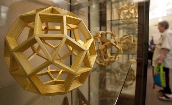 Platonic Solids & Archimedes Solids all wood geometry models on display
